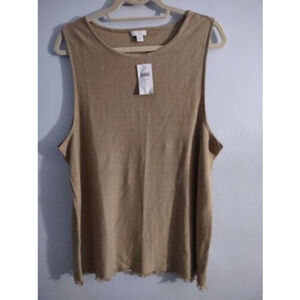 NEW J. Jill Macadamia Brown Fringe Hem Sweater Tank XL Linen Blend $59